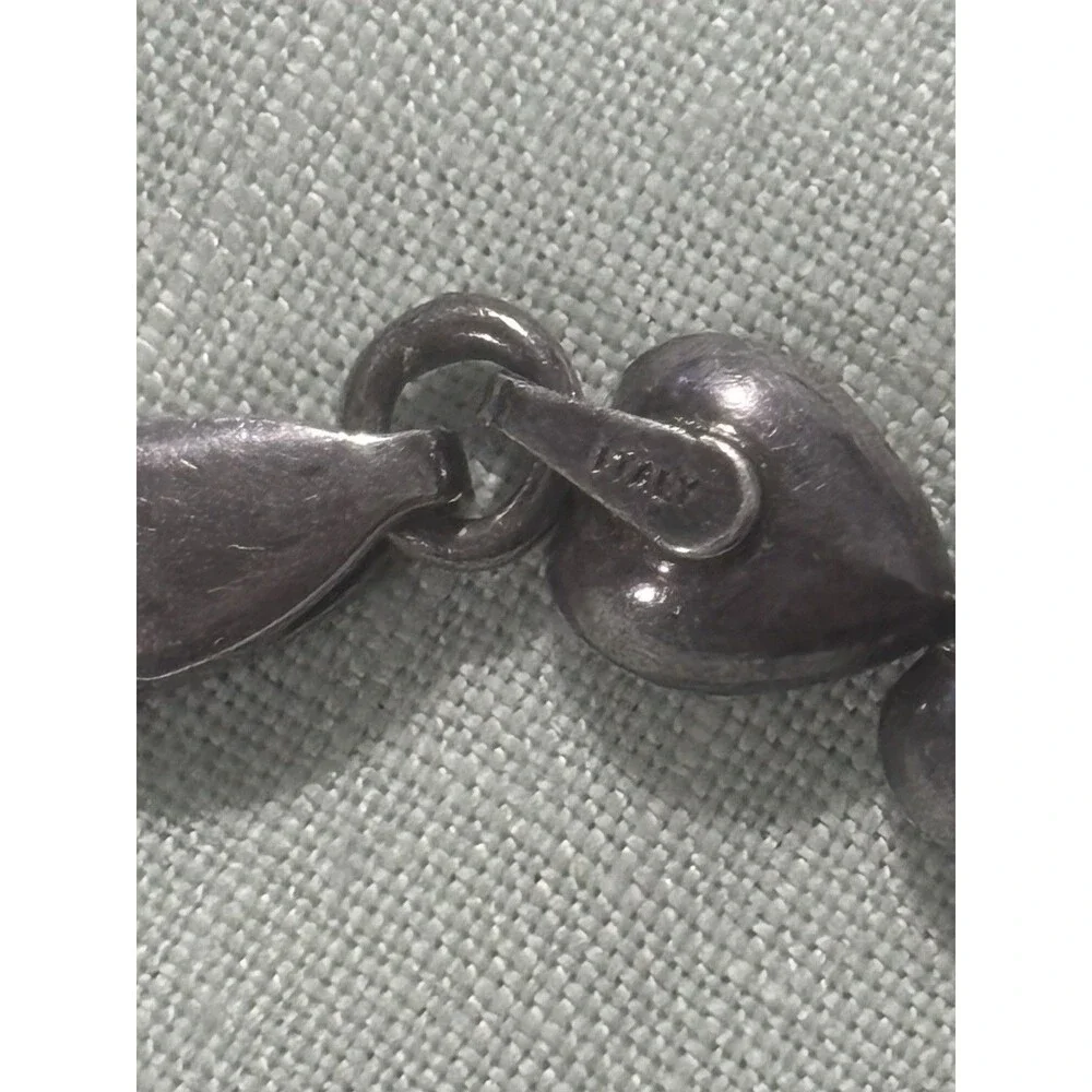 Sterling Silver Puffy Heart Bracelet 925 Italy 7” Romantic Designer Style Gift
